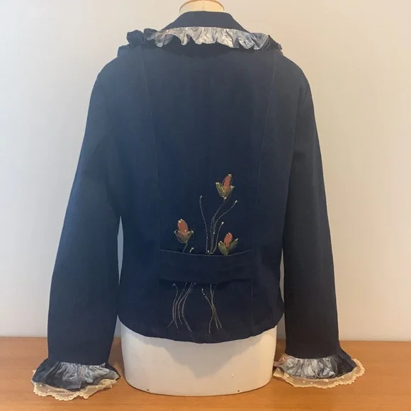 Hand Crafted Floral Embroidered Jean Jacket - Picture 5 of 17